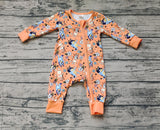 LR0982 Cartoon Blue Dog Orange Baby Zip Romper Sleepers