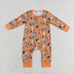 LR0982 Cartoon Blue Dog Orange Baby Zip Romper Sleepers