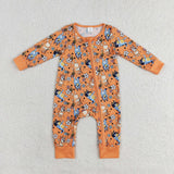 LR0982 Cartoon Blue Dog Orange Baby Zip Romper Sleepers