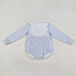 LR0986 Blue Cute Ruffles Baby Girls Bubble Romper