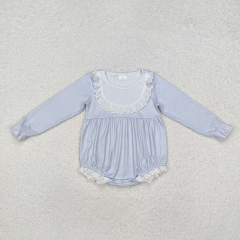 LR0986 Blue Cute Ruffles Baby Girls Bubble Romper