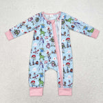 LR0987 Bamboo Cartoon Toy Pink Baby Zip Romper Sleepers