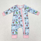 LR0987 Bamboo Cartoon Toy Pink Baby Zip Romper Sleepers