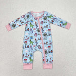 LR0987 Bamboo Cartoon Toy Pink Baby Zip Romper Sleepers