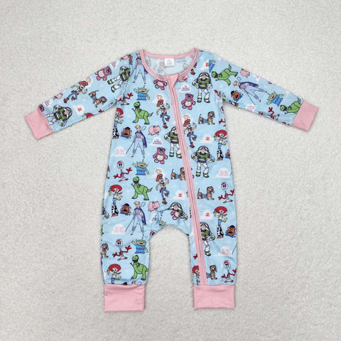 LR0987 Bamboo Cartoon Toy Pink Baby Zip Romper Sleepers