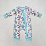 LR0988 Cartoon Monster University Mint Baby Zip Romper Sleepers