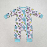 LR0988 Cartoon Monster University Mint Baby Zip Romper Sleepers