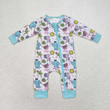 LR0988 Cartoon Monster University Mint Baby Zip Romper Sleepers