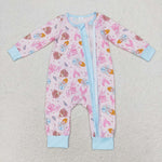 LR0990 Bamboo Cartoon Princess Castle Blue Baby Zip Romper Sleepers