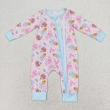 LR0990 Bamboo Cartoon Princess Castle Blue Baby Zip Romper Sleepers