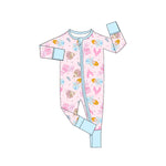 LR0990 Bamboo Cartoon Princess Castle Blue Baby Zip Romper Sleepers