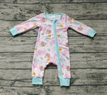 LR0990 Bamboo Cartoon Princess Castle Blue Baby Zip Romper Sleepers