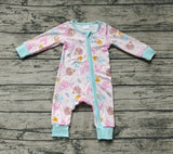 LR0990 Bamboo Cartoon Princess Castle Blue Baby Zip Romper Sleepers