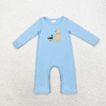 LR0994 Embroidery Mallard Dog Blue Baby Boys Romper