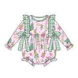 LR0998 Christmas Green Pink Baby Girls Bubbles Romper