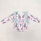 LR0998 Christmas Green Pink Baby Girls Bubbles Romper