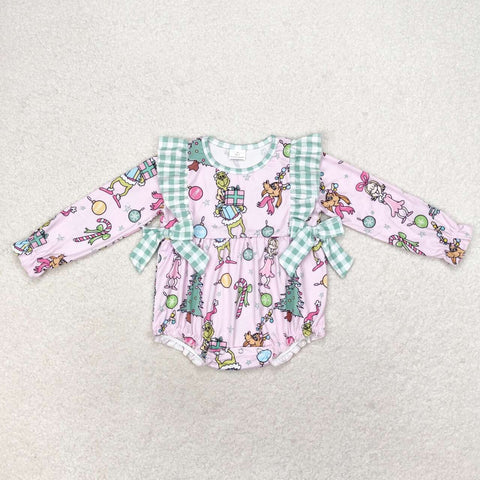 LR0998 Christmas Green Pink Baby Girls Bubbles Romper