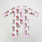 LR1001 Bamboo Christmas Cartoon Pink Baby Zip Romper Sleepers