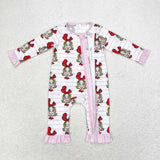 LR1001 Bamboo Christmas Cartoon Pink Baby Zip Romper Sleepers