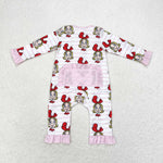 LR1001 Bamboo Christmas Cartoon Pink Baby Zip Romper Sleepers