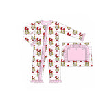 LR1001 Bamboo Christmas Cartoon Pink Baby Zip Romper Sleepers