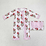 LR1001 Bamboo Christmas Cartoon Pink Baby Zip Romper Sleepers