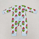 LR1002 Bamboo Christmas Green Animal Baby Zip Romper Sleepers