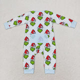 LR1002 Bamboo Christmas Green Animal Baby Zip Romper Sleepers