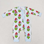 LR1002 Bamboo Christmas Green Animal Baby Zip Romper Sleepers