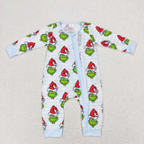 LR1002 Bamboo Christmas Green Animal Baby Zip Romper Sleepers
