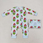 LR1002 Bamboo Christmas Green Animal Baby Zip Romper Sleepers