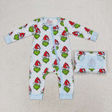 LR1002 Bamboo Christmas Green Animal Baby Zip Romper Sleepers