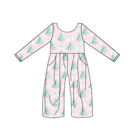 Preorder 06.04 LR1020 Christmas Trees Pink Girl's Jumpsuit