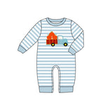 Preorder Samples LR1023 Embroidery Pumpkin Car Baby Boys Romper