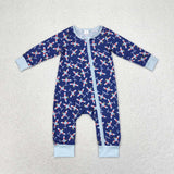LR1024 Airplane Blue Baby Zip Romper Sleepers
