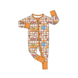 LR1046 Bamboo Scarecrow Pumpkin Car Orange Baby Zip Romper Sleepers