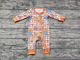 LR1046 Bamboo Scarecrow Pumpkin Car Orange Baby Zip Romper Sleepers