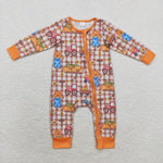 LR1046 Bamboo Scarecrow Pumpkin Car Orange Baby Zip Romper Sleepers