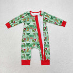 LR1054 Christmas Green Animal Baby Zip Romper Sleepers Girl