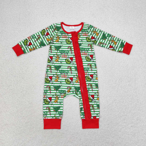 LR1054 Christmas Green Animal Baby Zip Romper Sleepers Girl