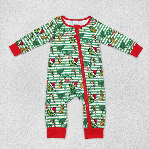 LR1055 Christmas Green Animal Baby Zip Romper Sleepers Boy