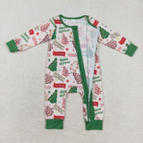 LR1056 Bamboo Christmas Happy Holidays Green Baby Zip Romper Sleepers