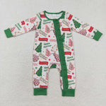 LR1056 Bamboo Christmas Happy Holidays Green Baby Zip Romper Sleepers