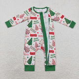 LR1057 Bamboo Christmas Happy Holidays Green Baby Zip Romper Sleepers Boy