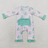 LR1073 Bamboo Christmas Trees Green Pink Baby Zip Romper Sleepers
