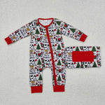 LR1075 Merry Christmas Cow Baby Zip Romper Sleepers