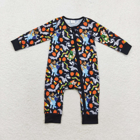 LR1077 Bamboo Halloween Candy Corn Pumpkin Baby Zip Romper Sleepers