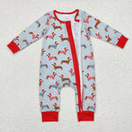 LR1082 Bamboo Christmas Weenie Dog Baby Zip Romper Sleepers