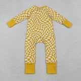 LR1089 Yellow Plaid Baby Footie Sleepers Romper