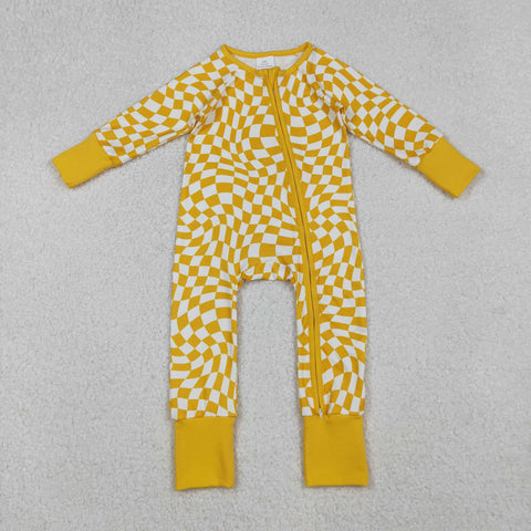 LR1089 Yellow Plaid Baby Footie Sleepers Romper